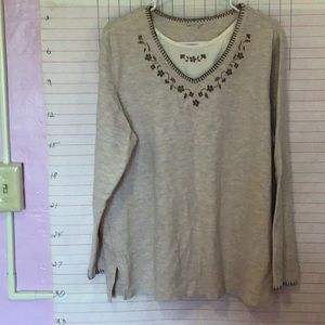 NO BRAND, SIZE OR CARE TAGS … women’s top  embellished  light brown